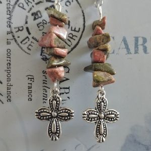 Sandstone 925 Silver Cross Drop Earrings